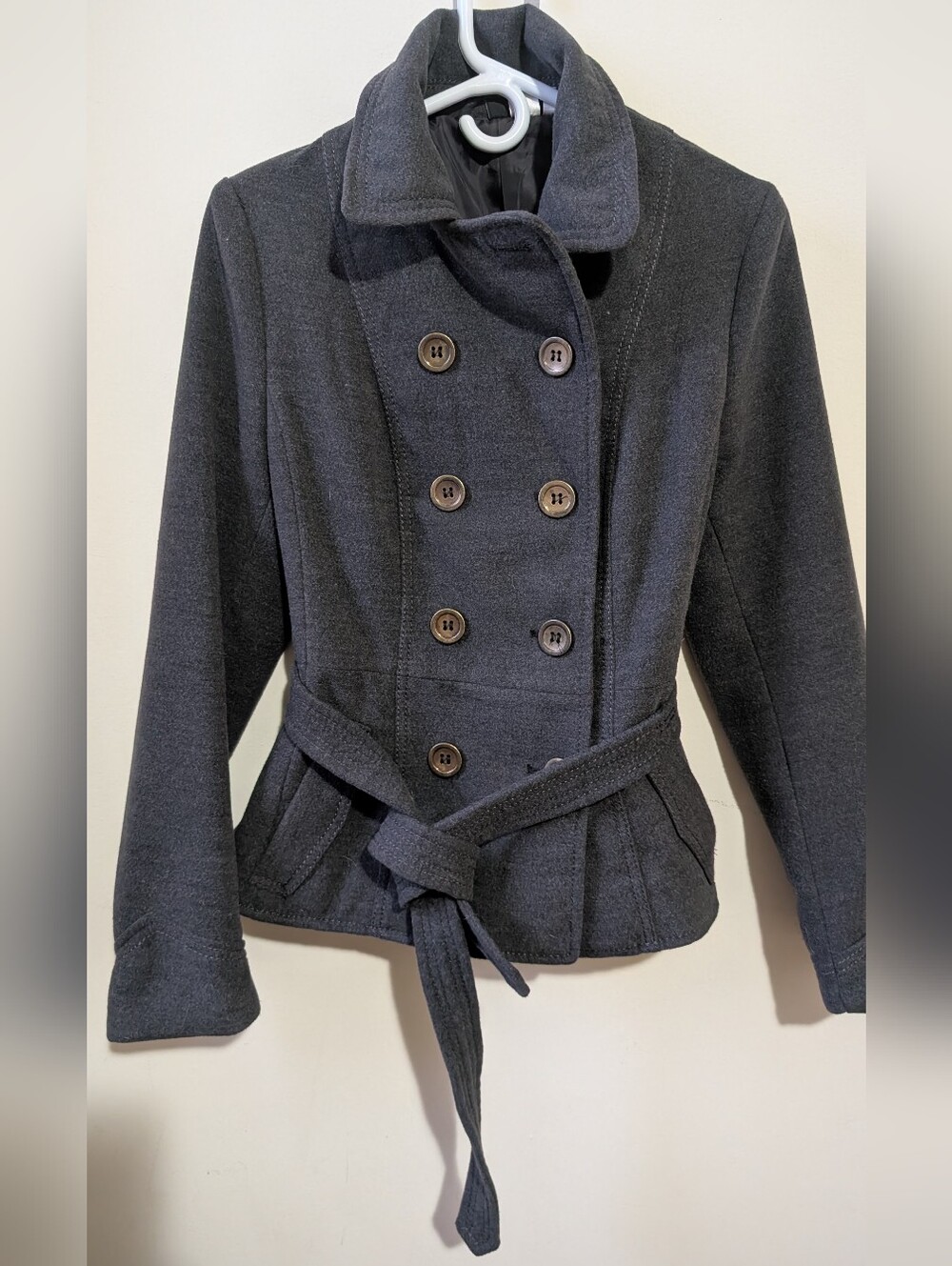 Double-Breasted Women's Peacoat Jacket in Charcoal